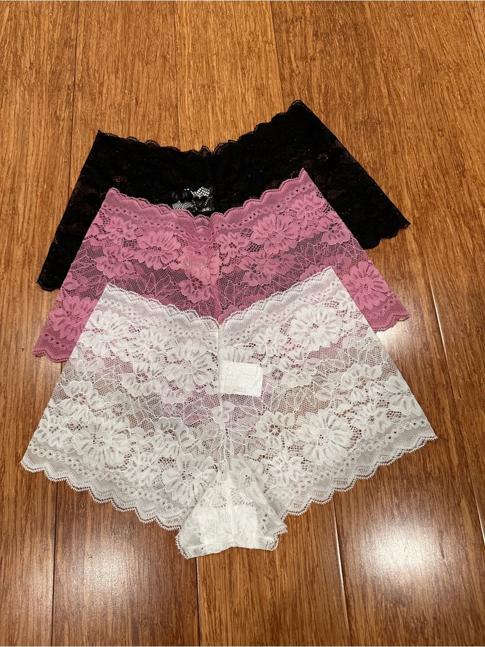 Lace Hi-Waist Boyshorts Panty - Black, Pink & White